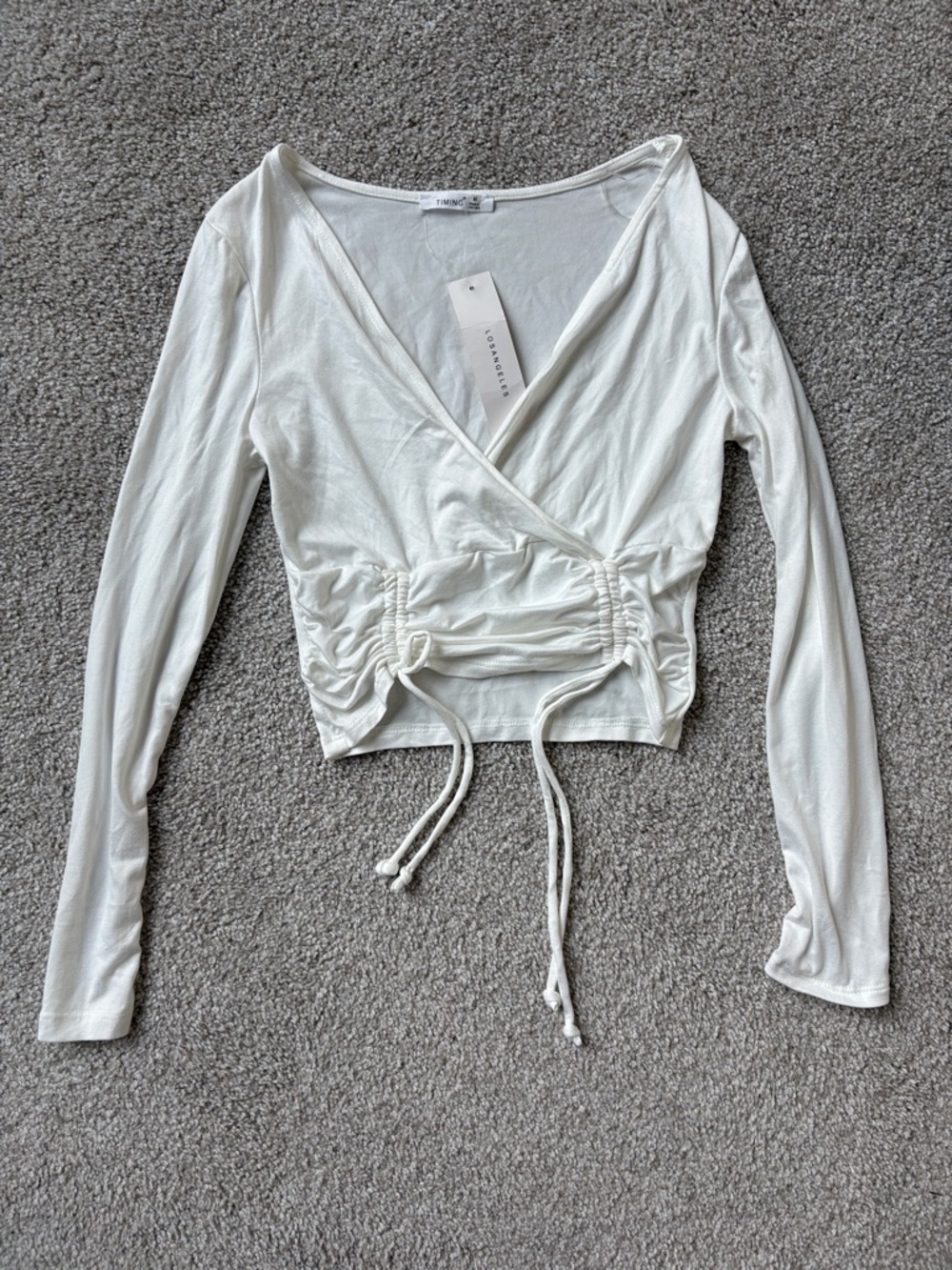 Women's White Long-Sleeve Ruched Wrap Top